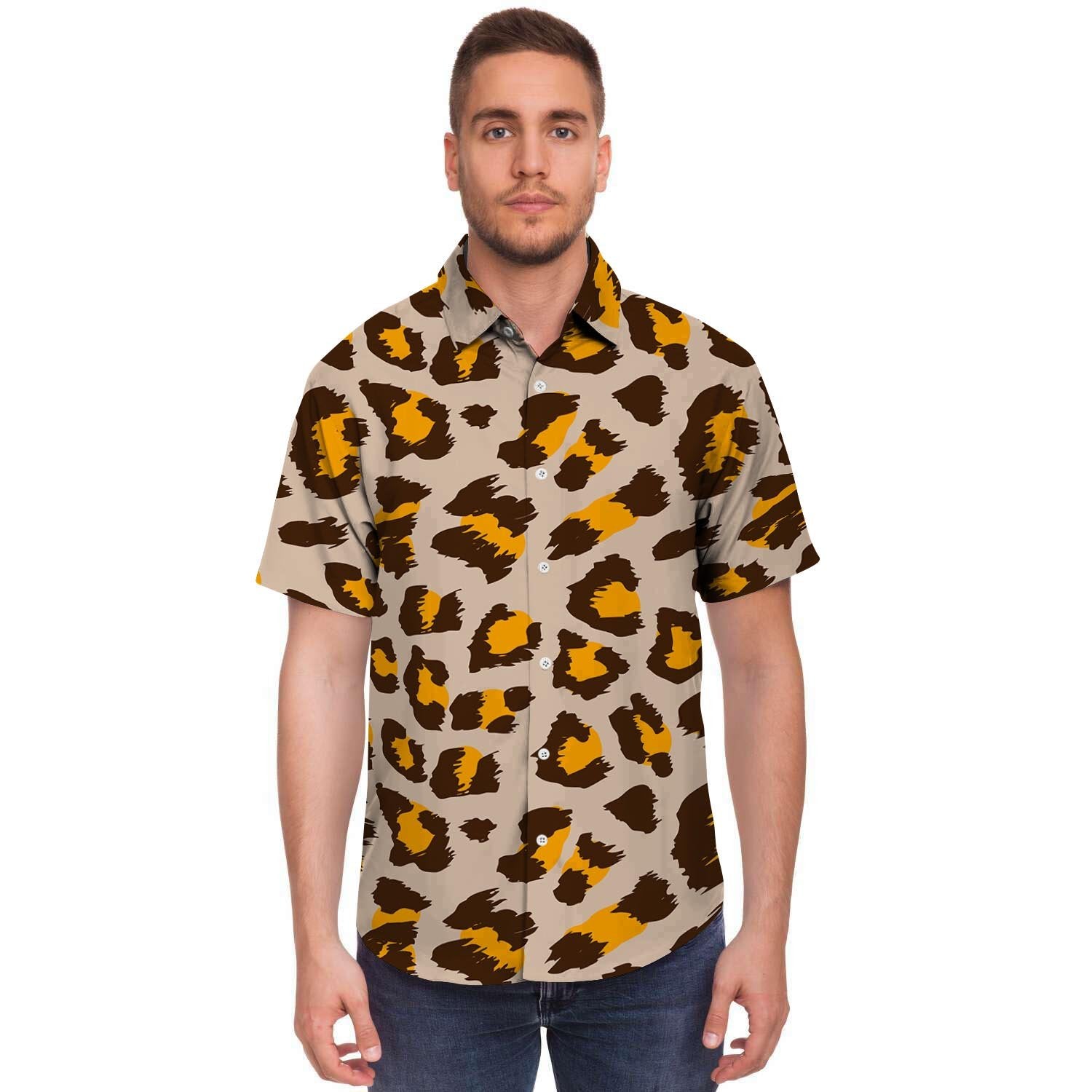 Cheetah Print Men's Short Sleeve Shirt-grizzshop