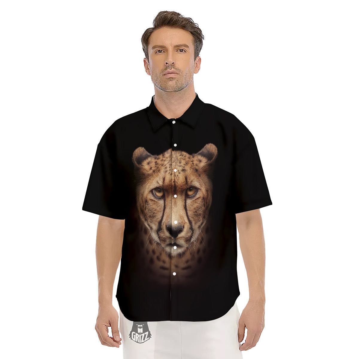 Cheetah Print Men's Short Sleeve Shirts-grizzshop