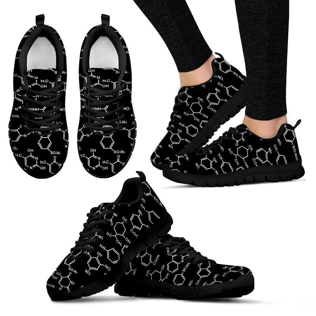 Chemistry Science Pattern Print Black Sneaker Shoes For Men Women-grizzshop