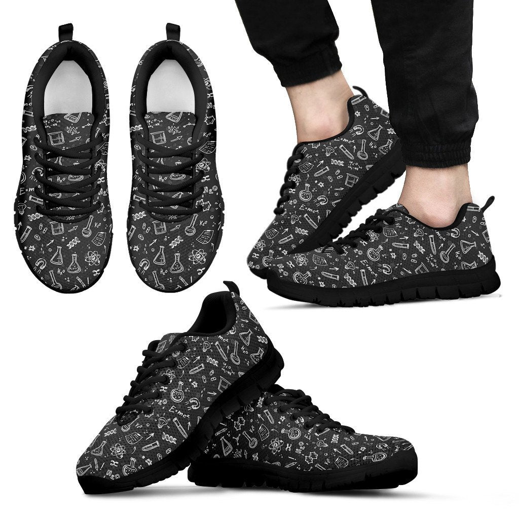 Chemistry Science Pattern Print Black Sneaker Shoes For Men Women-grizzshop