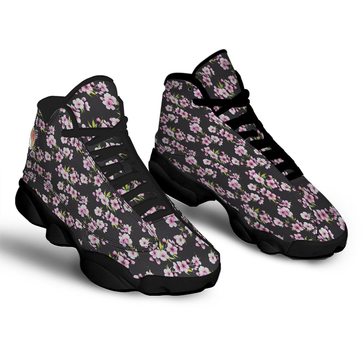 Cherry Blossom Chinese Print Pattern Black Basketball Shoes-grizzshop