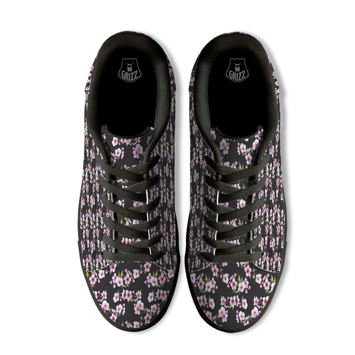 Cherry Blossom Chinese Print Pattern Black Low Top Sneakers-grizzshop