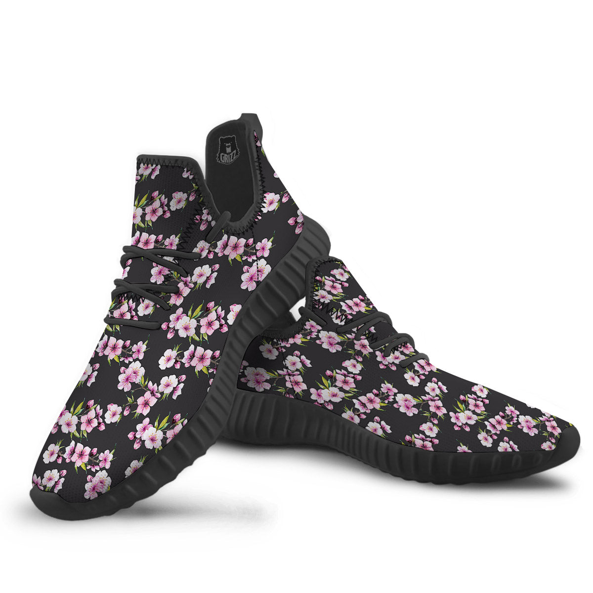 Cherry Blossom Chinese Print Pattern Black Walking Shoes-grizzshop
