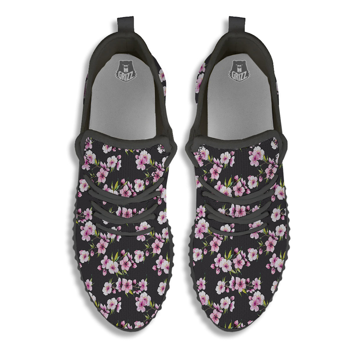 Cherry Blossom Chinese Print Pattern Black Walking Shoes-grizzshop