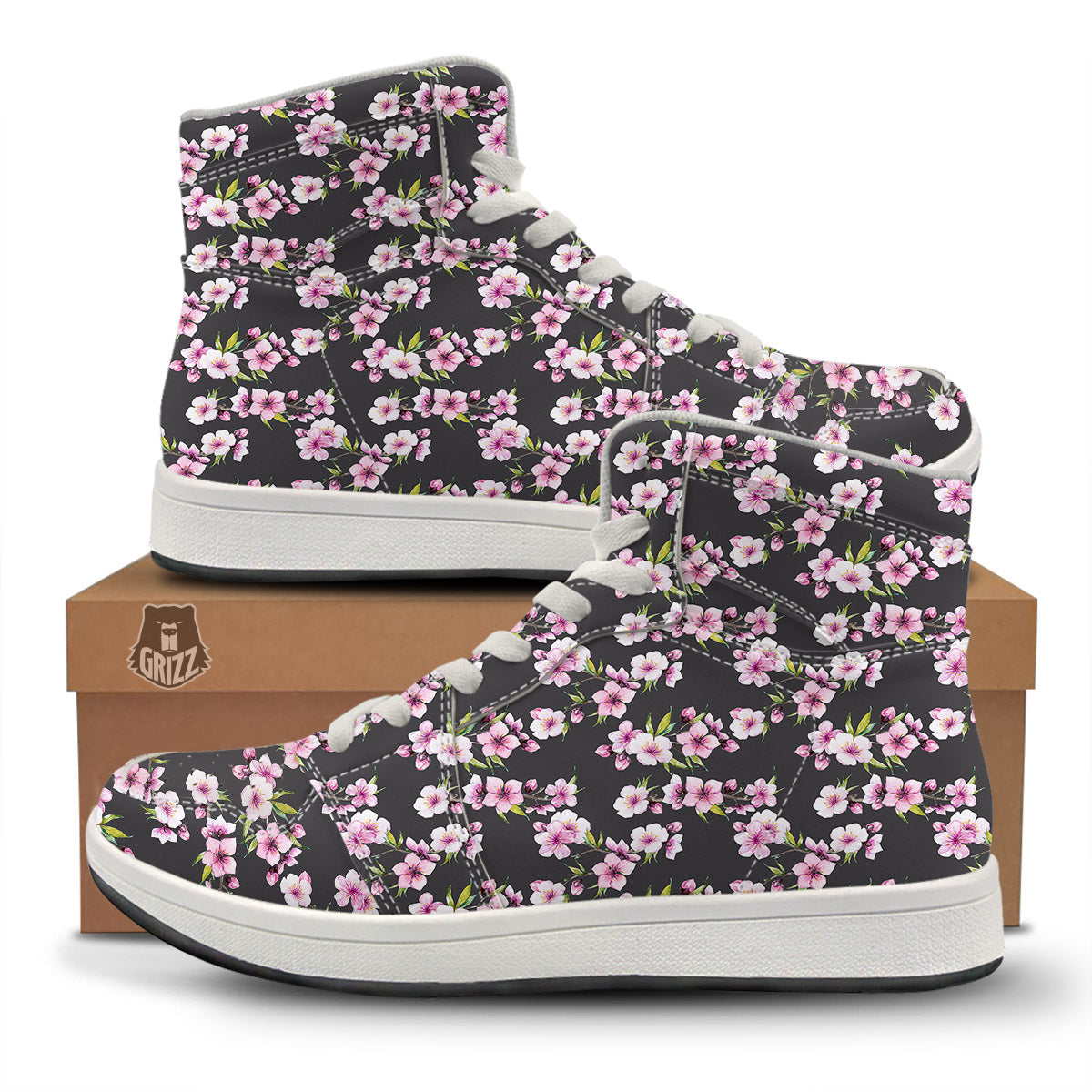 Cherry Blossom Chinese Print Pattern High Top Sneakers-grizzshop