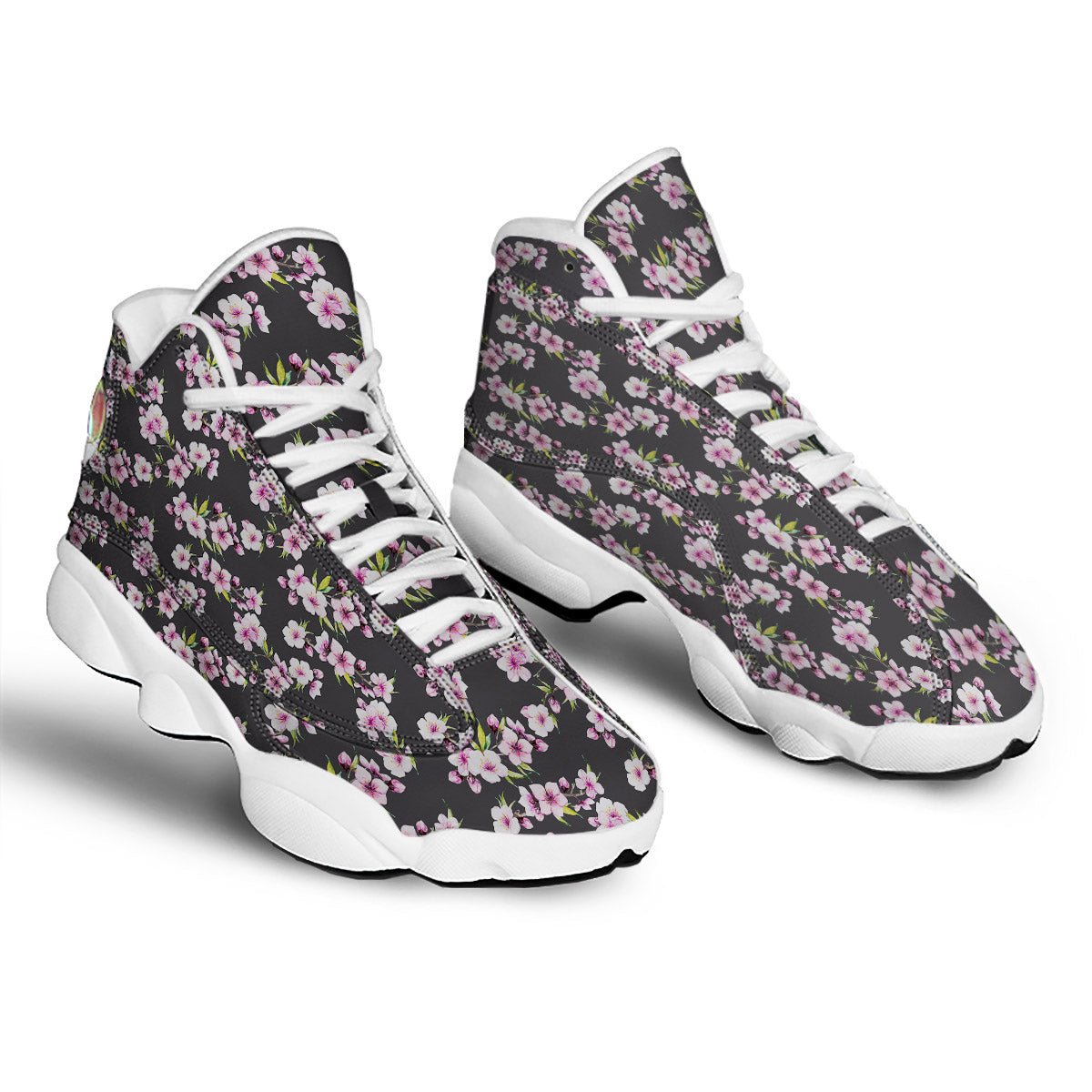 Cherry Blossom Chinese Print Pattern White Basketball Shoes-grizzshop