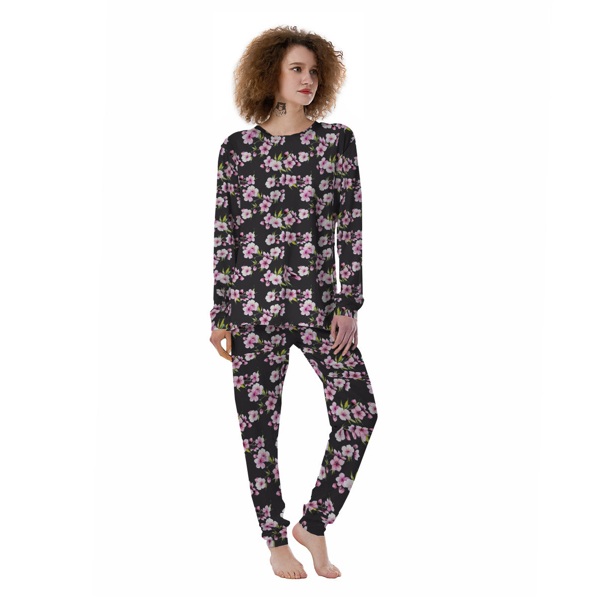 Cherry Blossom Chinese Print Pattern Women's Pajamas-grizzshop