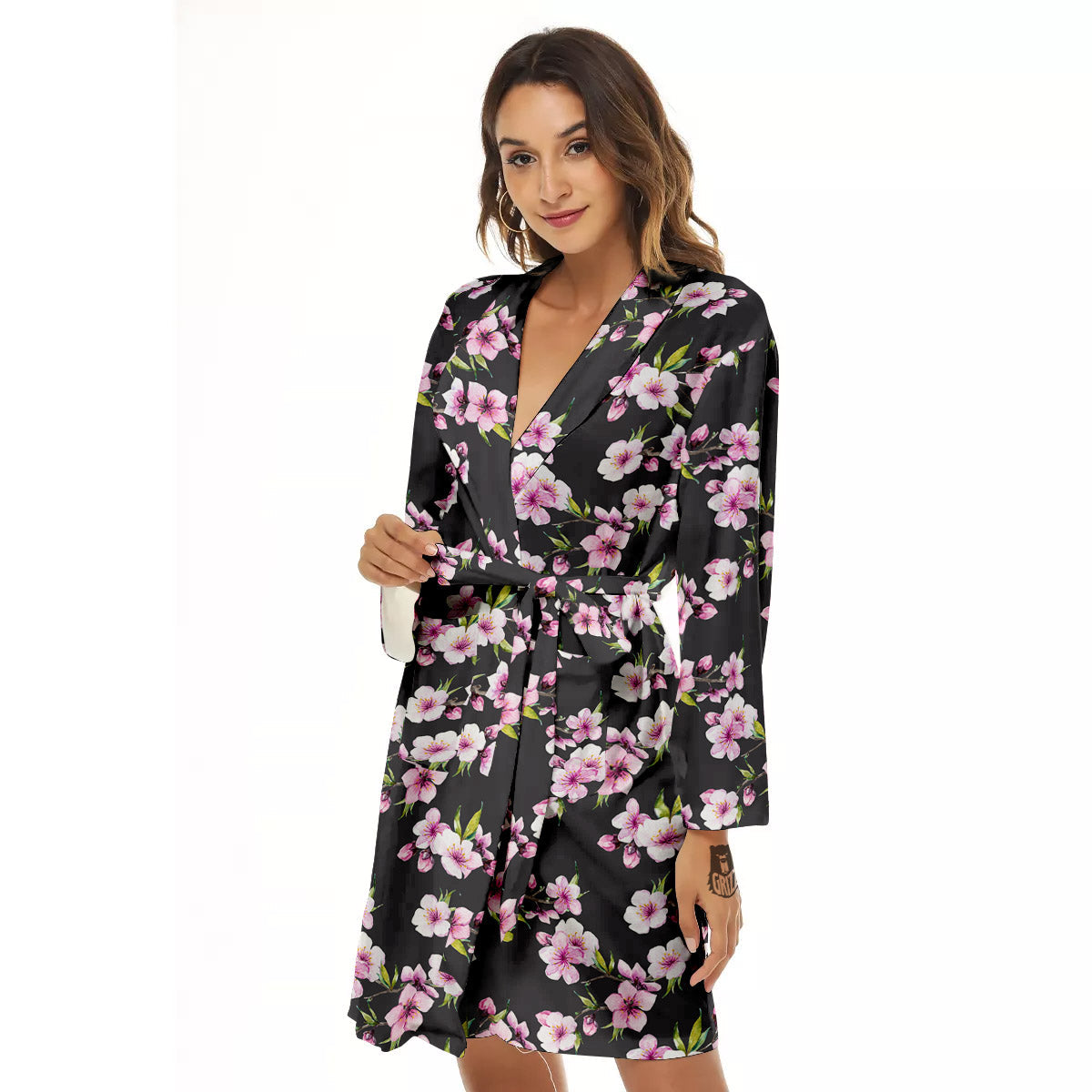 Cherry Blossom Chinese Print Pattern Women's Robe-grizzshop