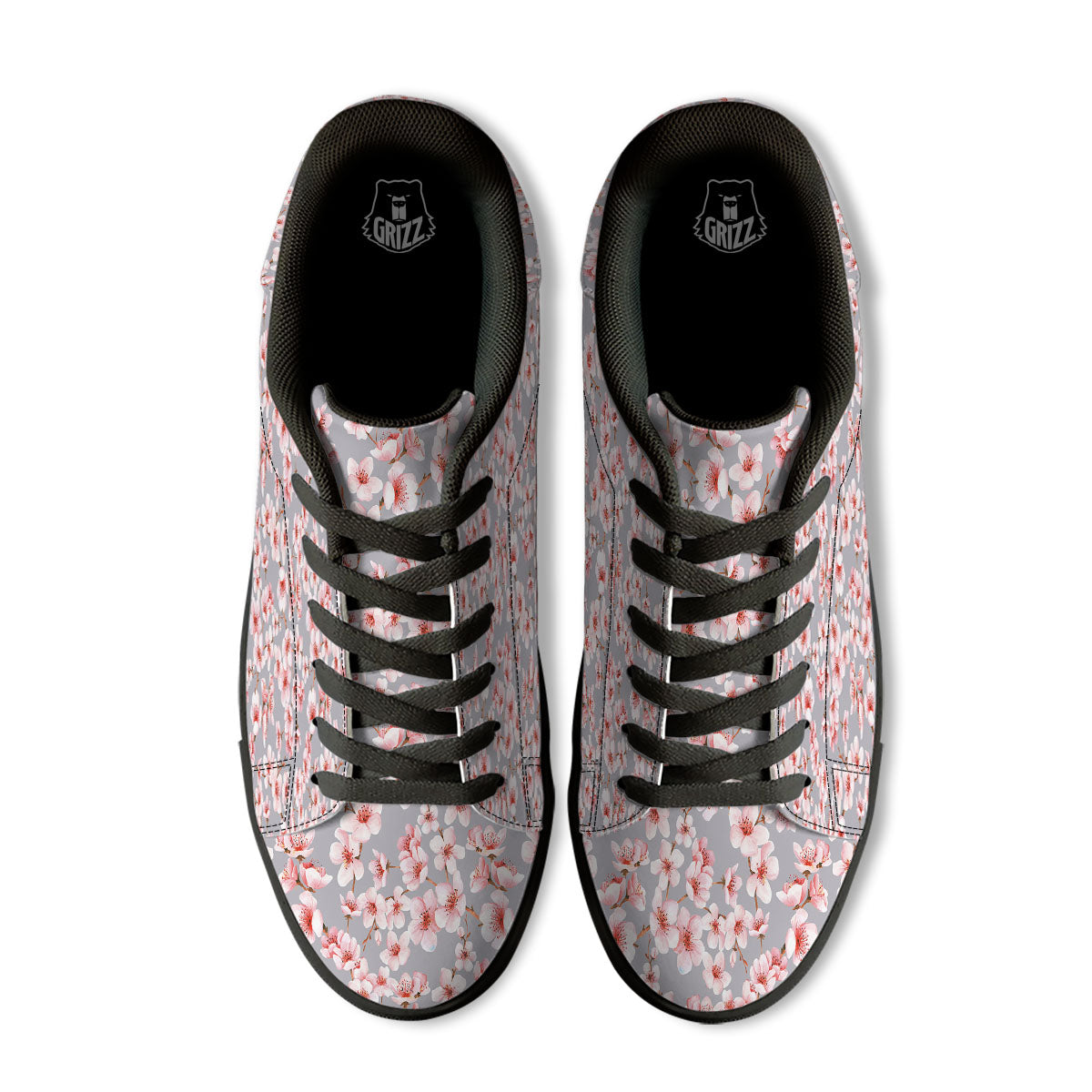 Cherry Blossom Japanese Print Pattern Black Low Top Sneakers-grizzshop