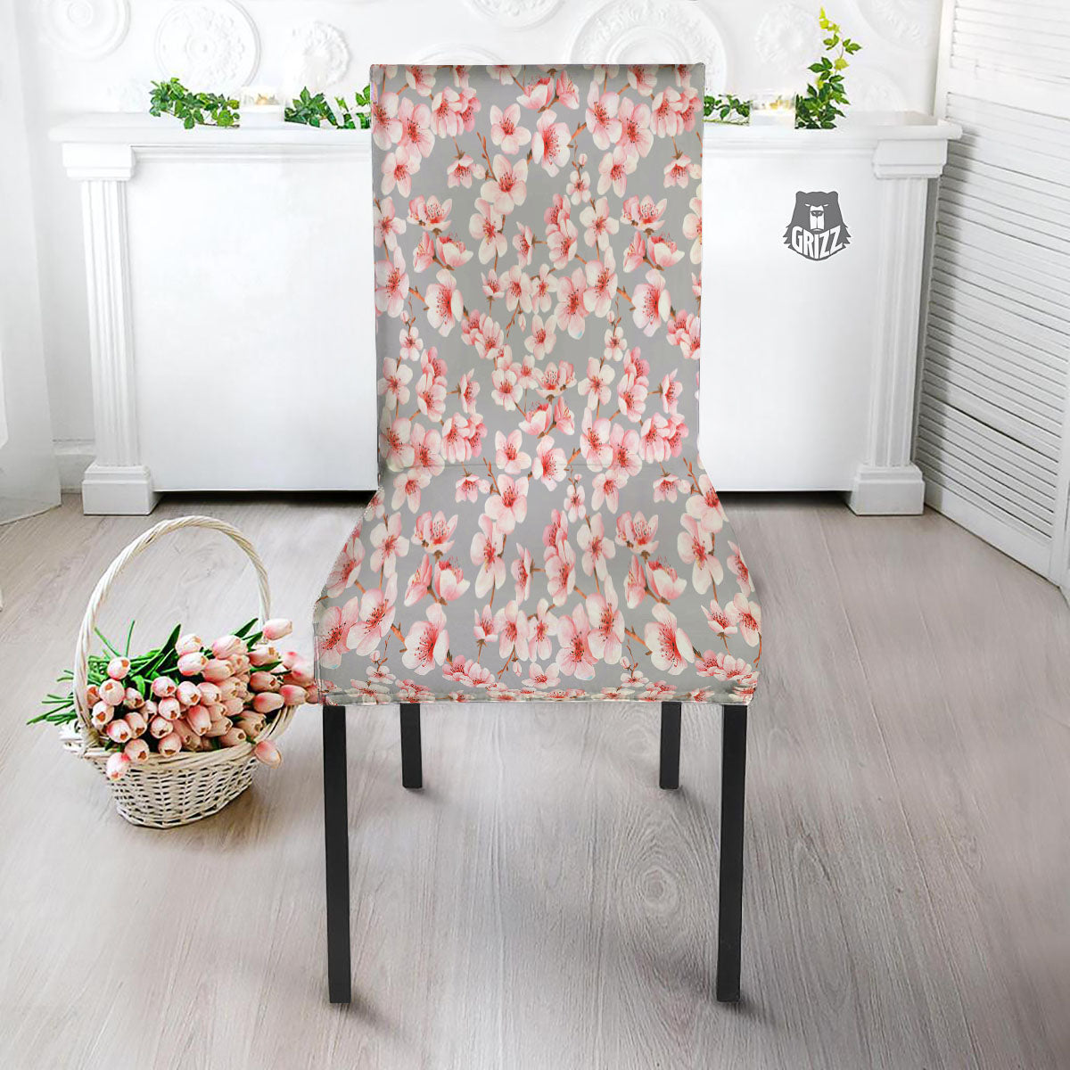 Cherry Blossom Japanese Print Pattern Dining Chair Slipcover-grizzshop