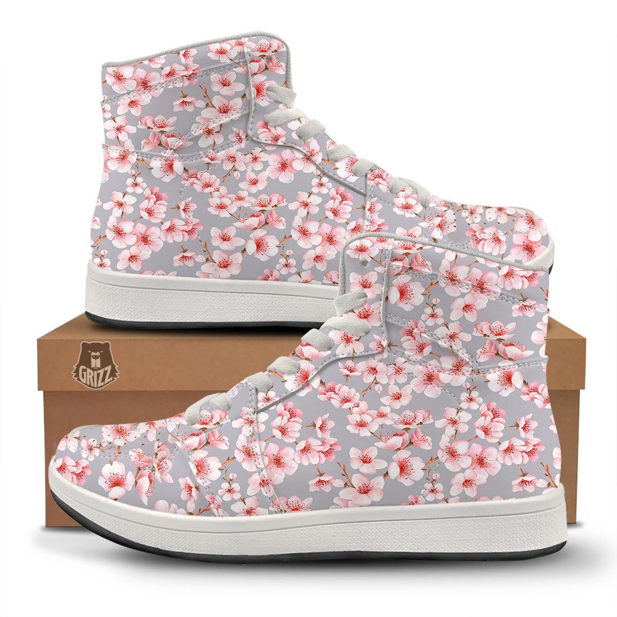 Cherry Blossom Japanese Print Pattern High Top Sneakers-grizzshop