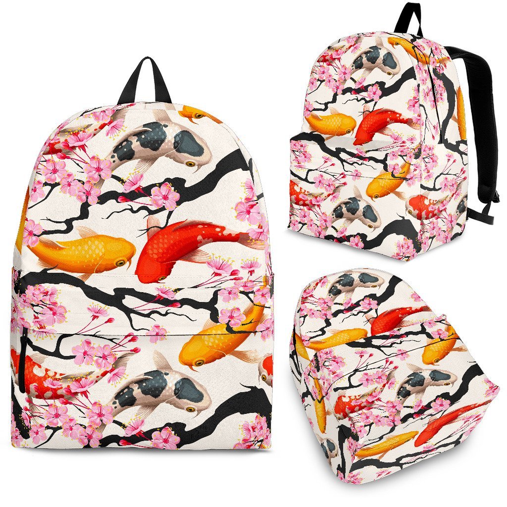 Cherry Blossom Koi Fish Pattern Print Backpack-grizzshop