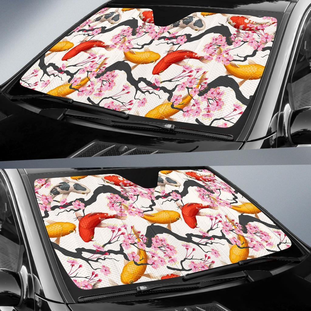 Cherry Blossom Koi Fish Pattern Print Car Sun Shade-grizzshop
