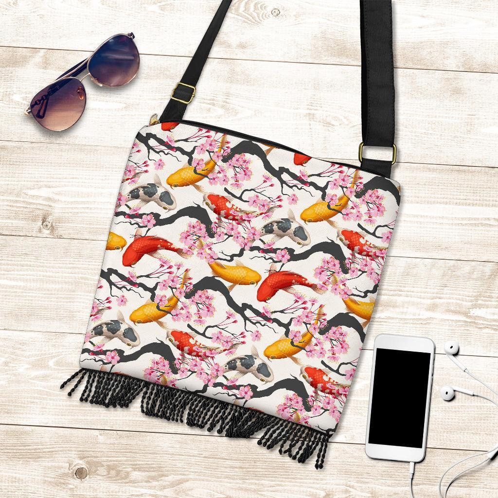 Cherry Blossom Koi Fish Pattern Print Crossbody Bags-grizzshop