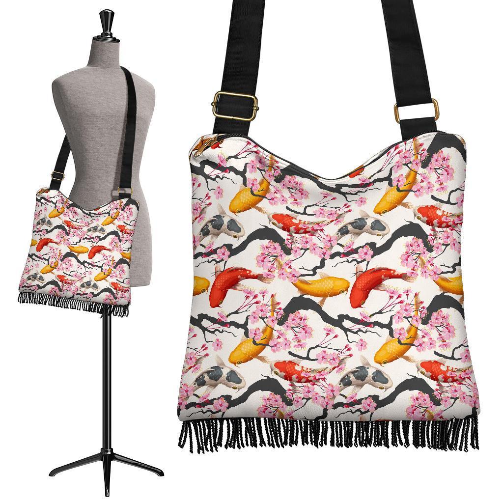 Cherry Blossom Koi Fish Pattern Print Crossbody Bags-grizzshop