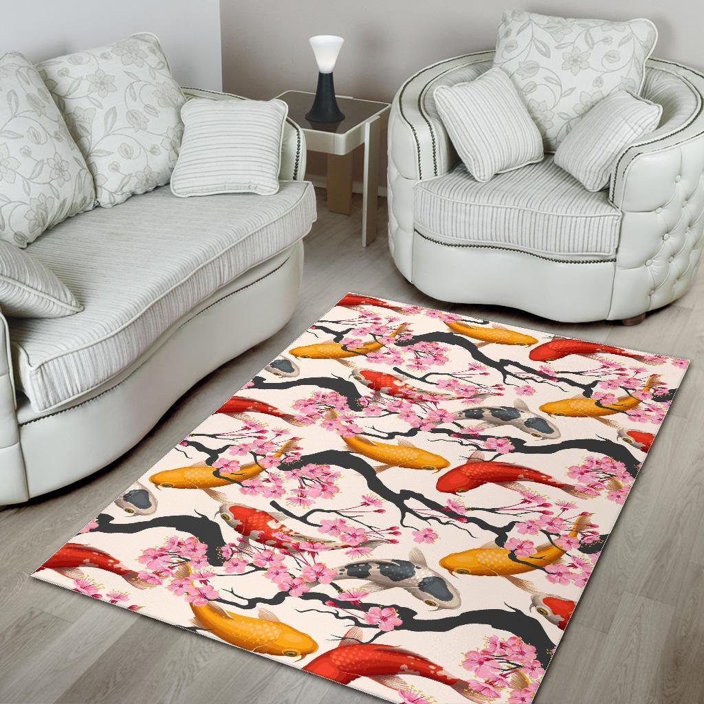 Cherry Blossom Koi Fish Pattern Print Floor Mat-grizzshop