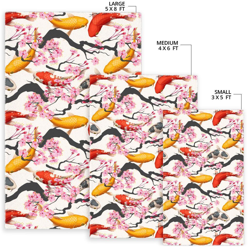 Cherry Blossom Koi Fish Pattern Print Floor Mat-grizzshop