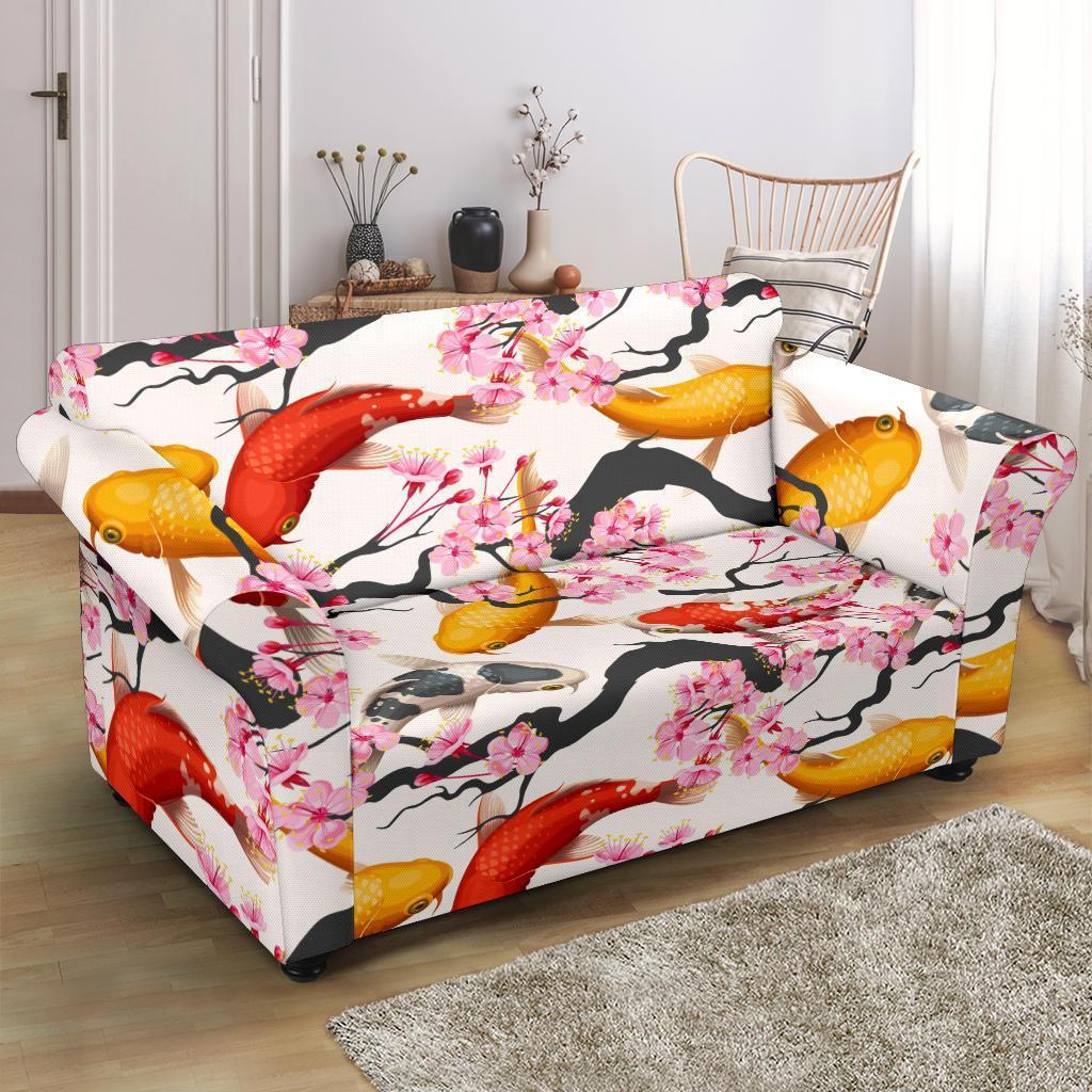 Cherry Blossom Koi Fish Pattern Print Loveseat Cover-grizzshop