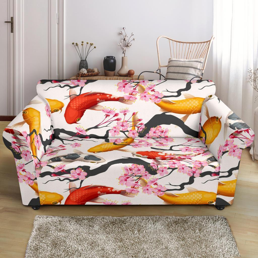 Cherry Blossom Koi Fish Pattern Print Loveseat Cover-grizzshop