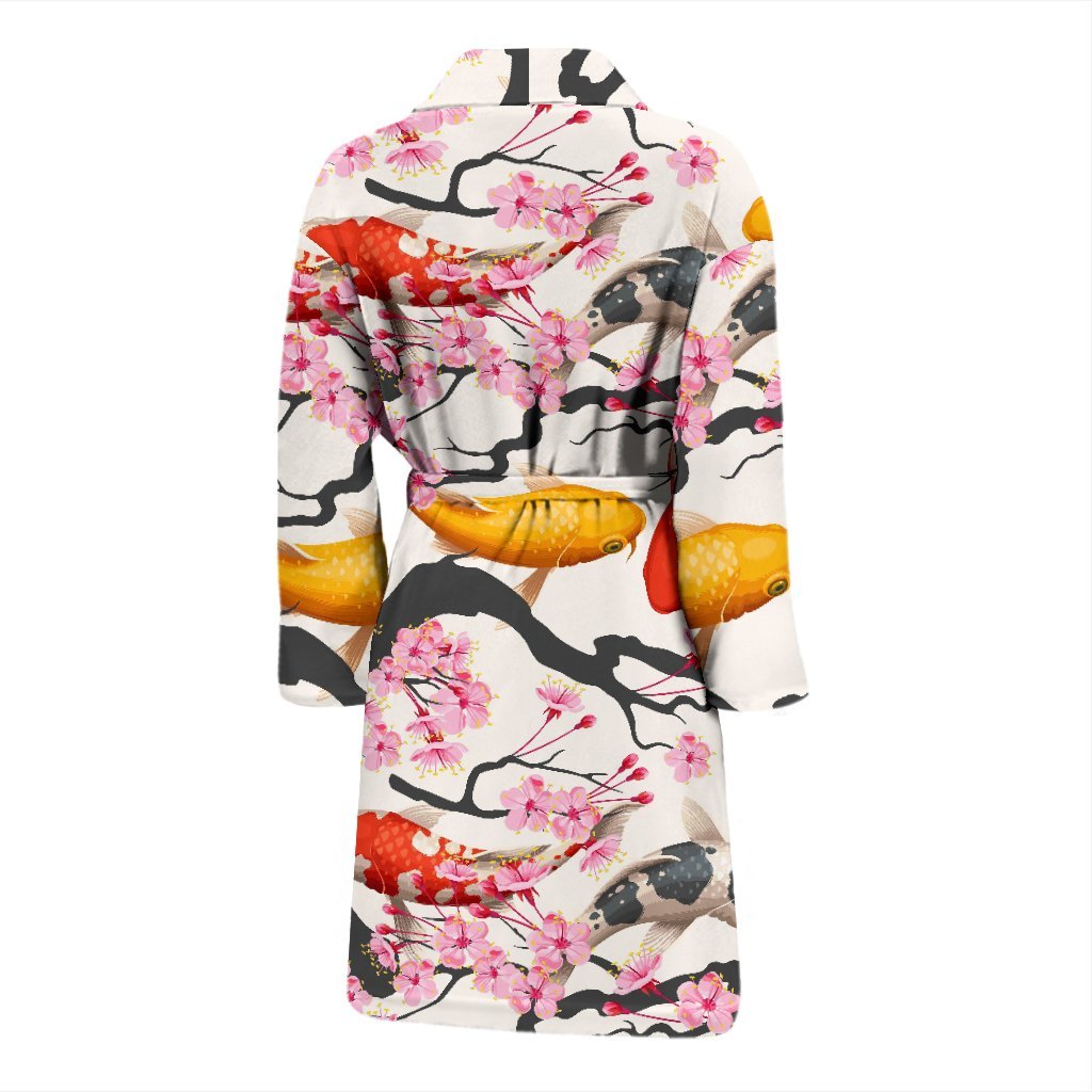 Cherry Blossom Koi Fish Pattern Print Men Long Robe-grizzshop