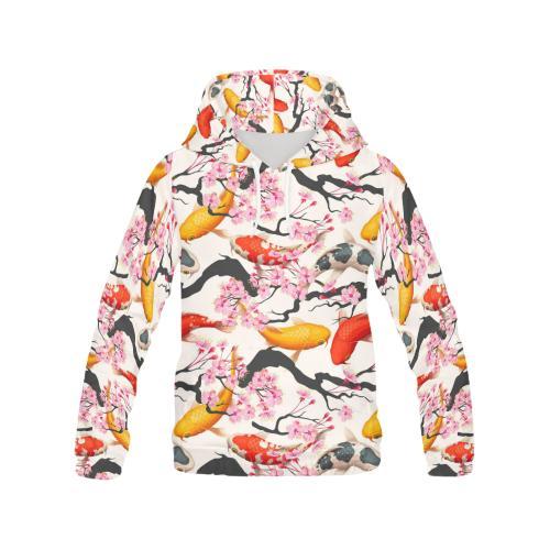 Cherry Blossom Koi Fish Pattern Print Men Pullover Hoodie-grizzshop