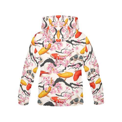 Cherry Blossom Koi Fish Pattern Print Men Pullover Hoodie-grizzshop