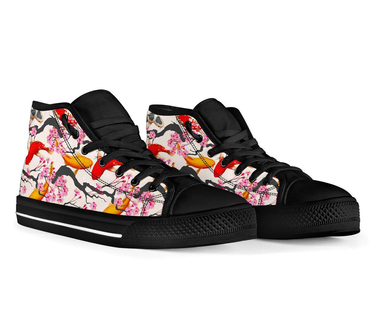 Cherry Blossom Koi Fish Pattern Print Men Women's High Top Shoes-grizzshop