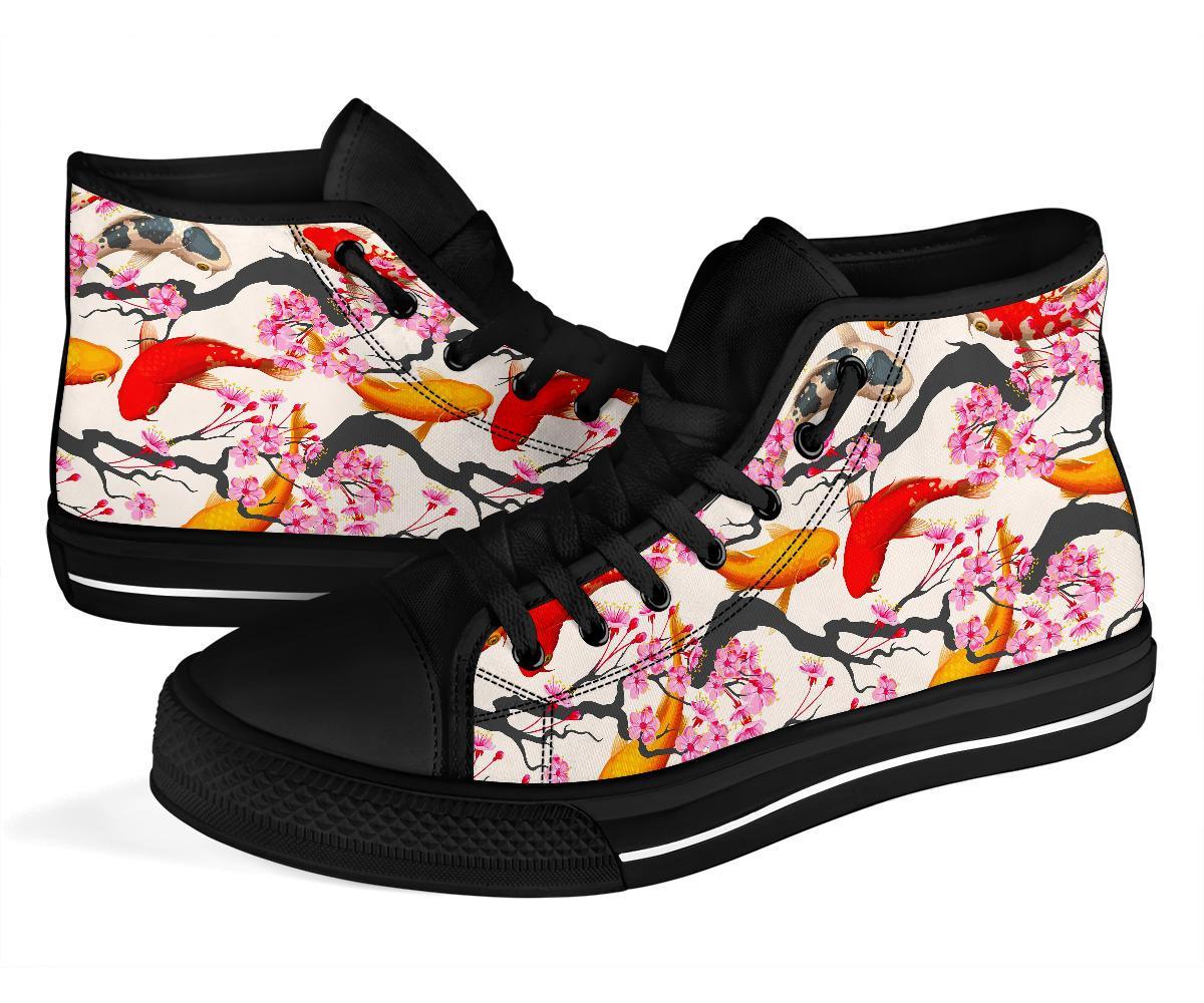 Cherry Blossom Koi Fish Pattern Print Men Women's High Top Shoes-grizzshop