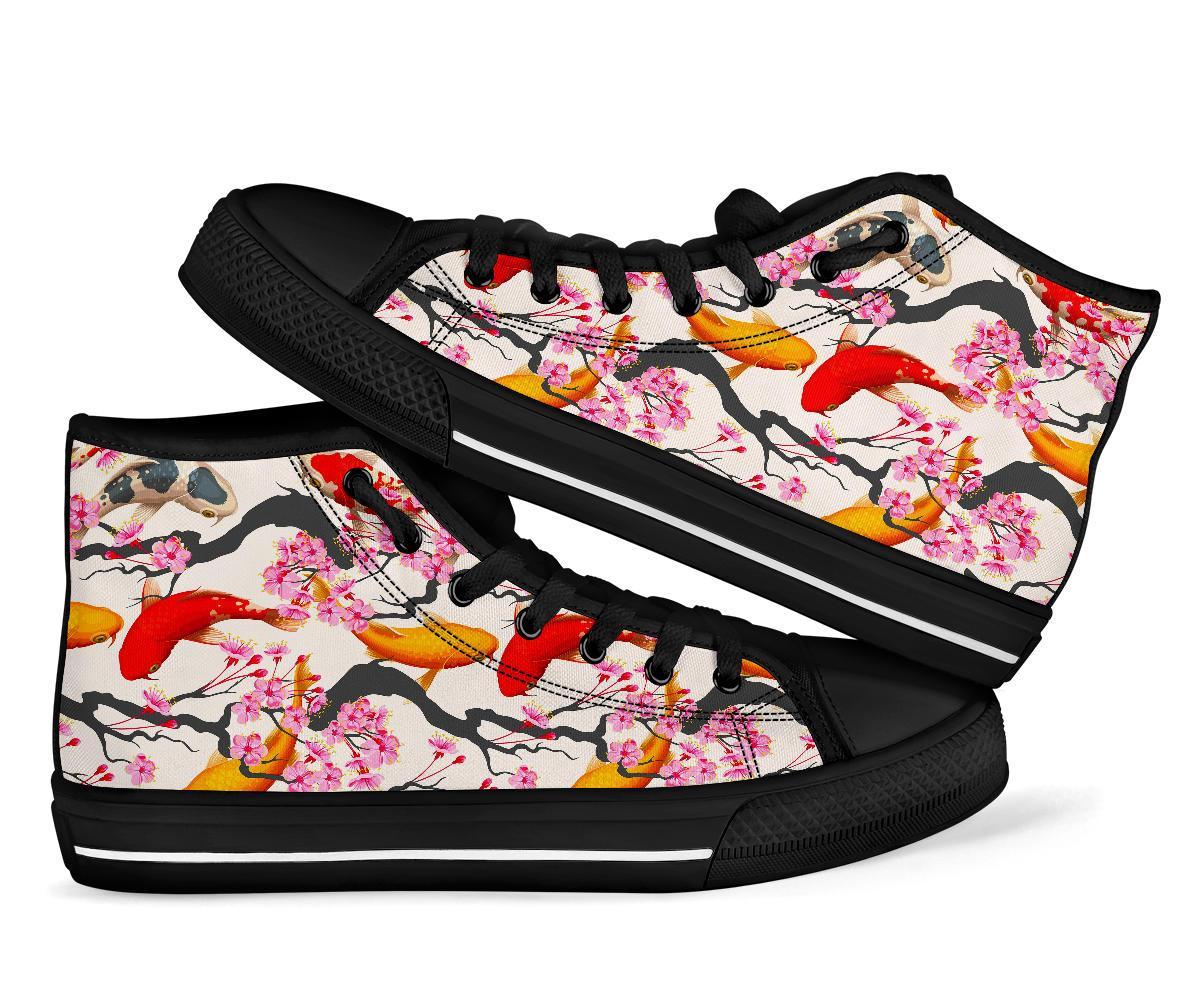 Cherry Blossom Koi Fish Pattern Print Men Women's High Top Shoes-grizzshop