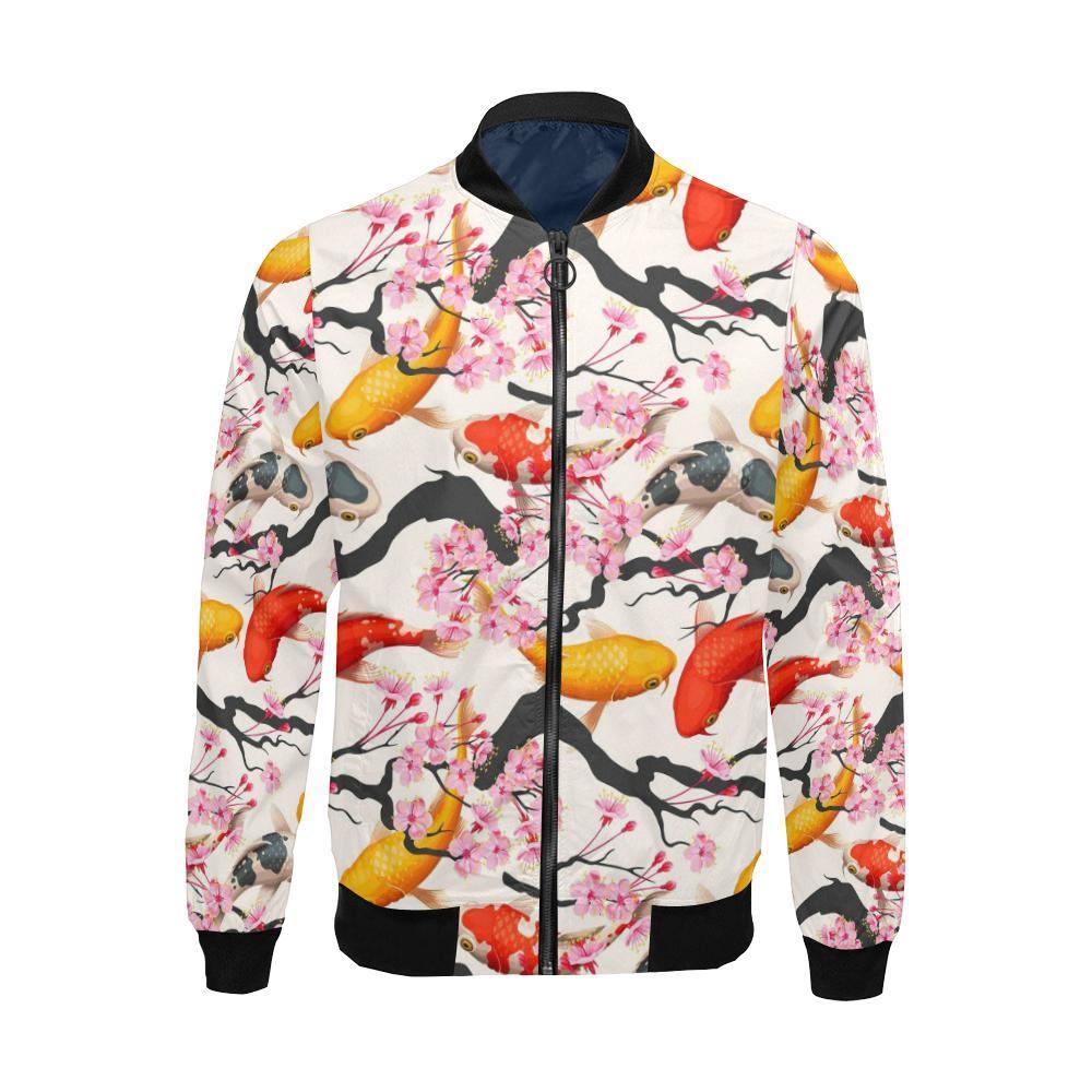 Cherry Blossom Koi Fish Pattern Print Men's Bomber Jacket-grizzshop