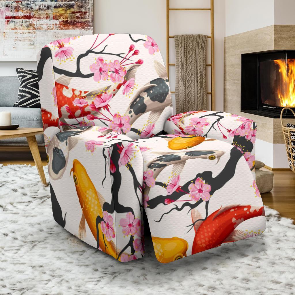 Cherry Blossom Koi Fish Pattern Print Recliner Cover-grizzshop