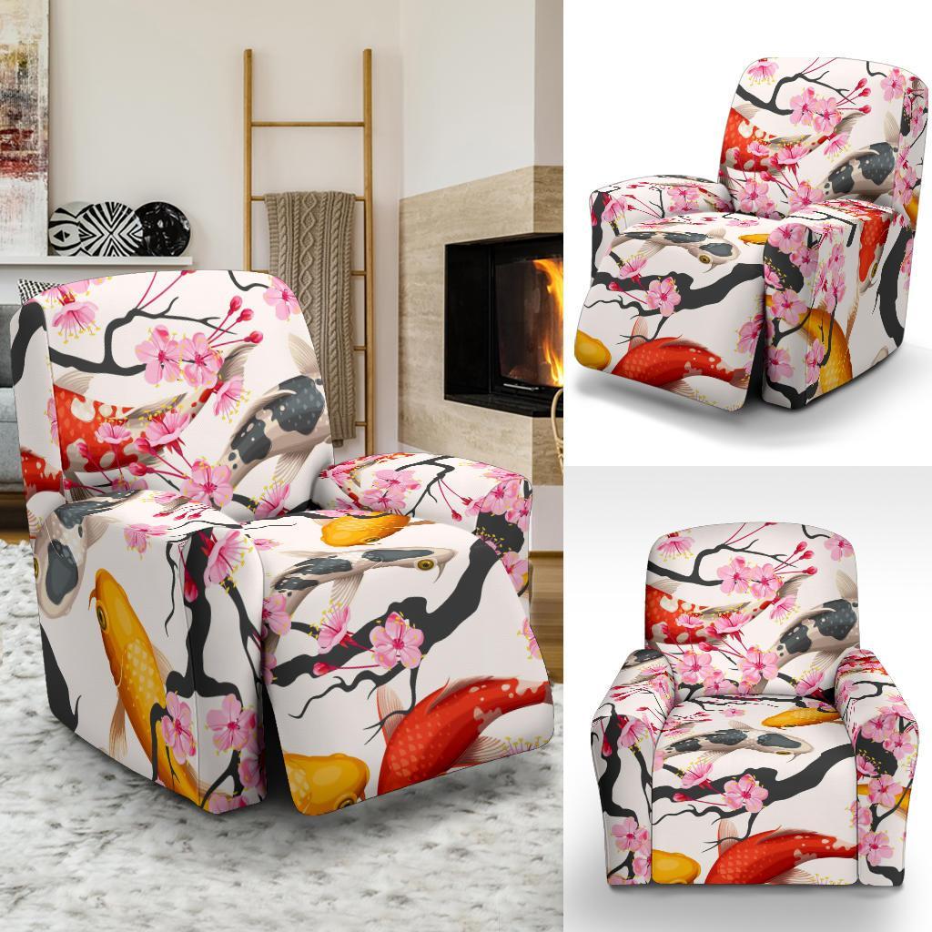 Cherry Blossom Koi Fish Pattern Print Recliner Cover-grizzshop