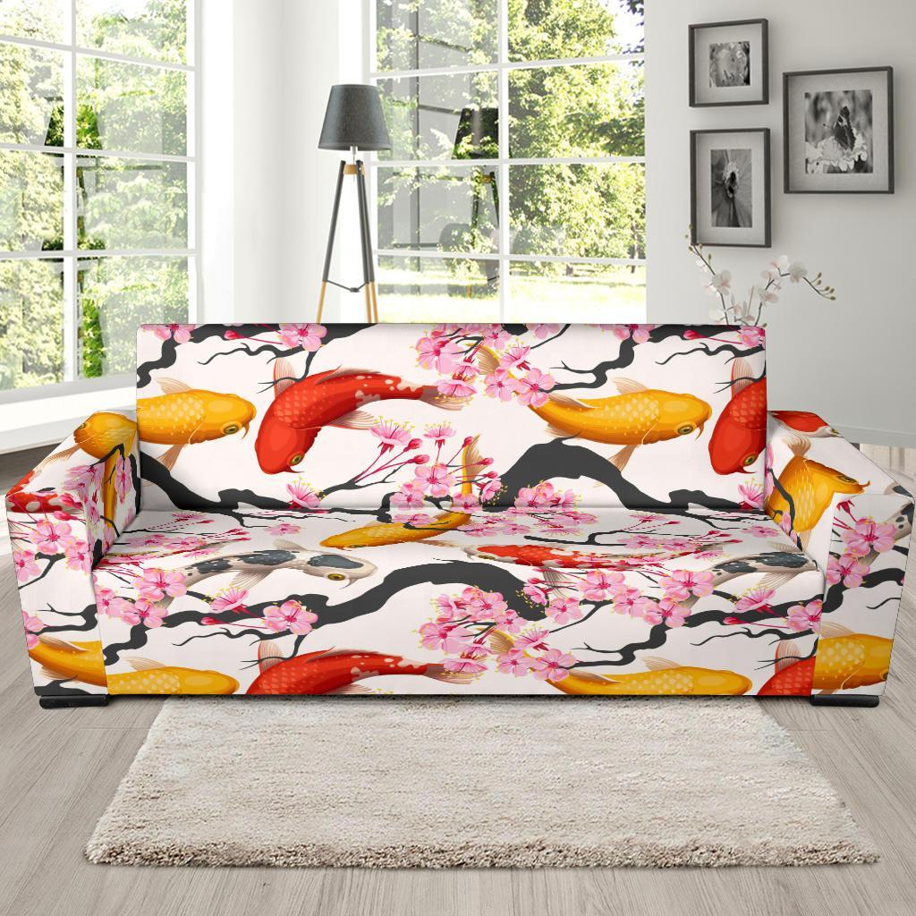 Cherry Blossom Koi Fish Pattern Print Sofa Covers-grizzshop