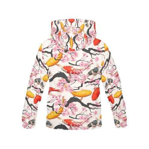 Cherry Blossom Koi Fish Pattern Print Women Pullover Hoodie-grizzshop