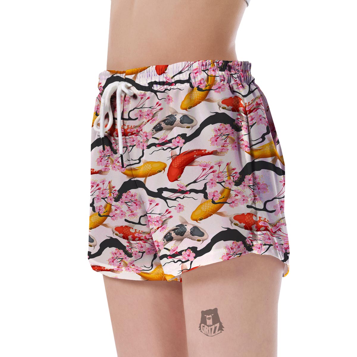 Cherry Blossom Koi Fish Pattern Print Women's Shorts-grizzshop