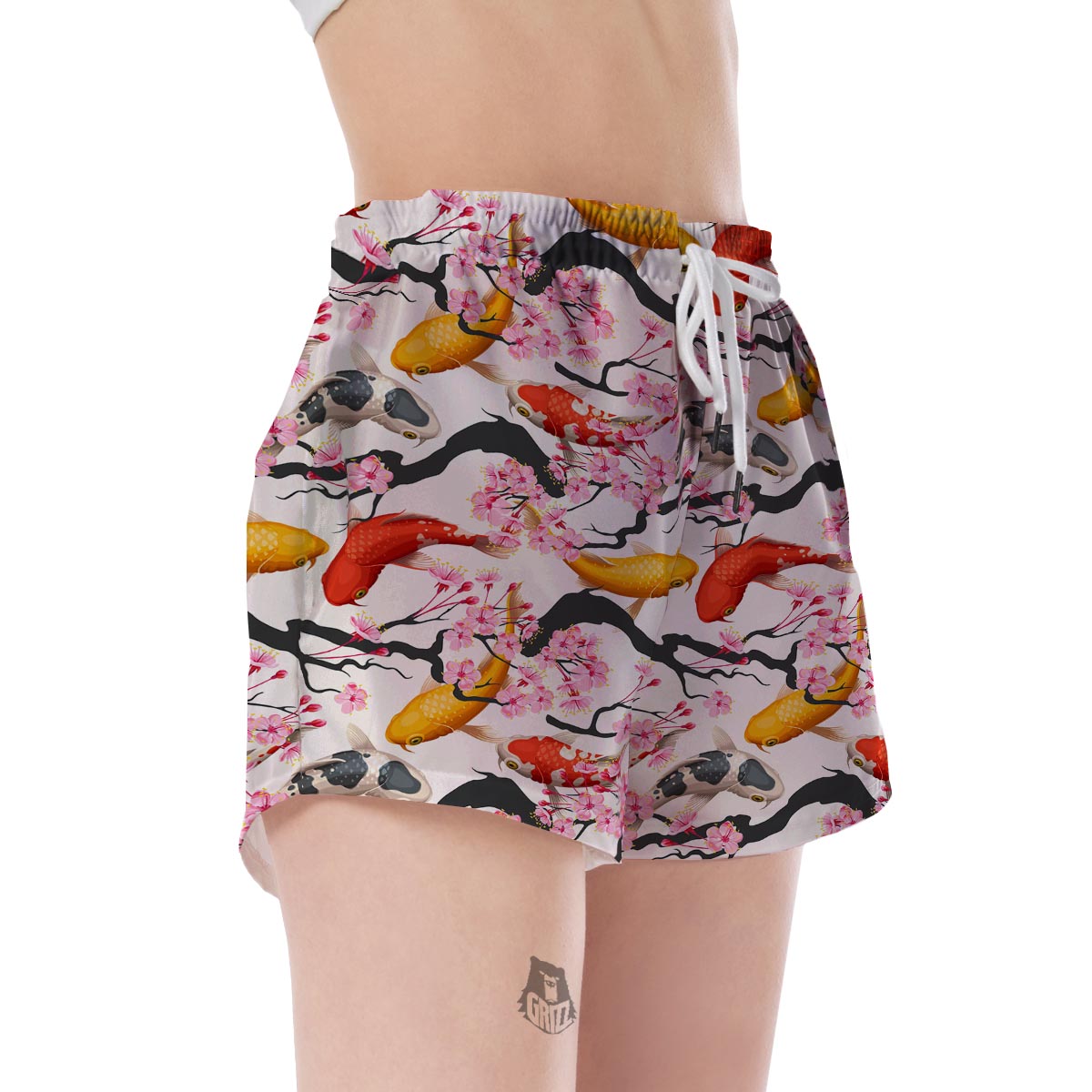 Cherry Blossom Koi Fish Pattern Print Women's Shorts-grizzshop