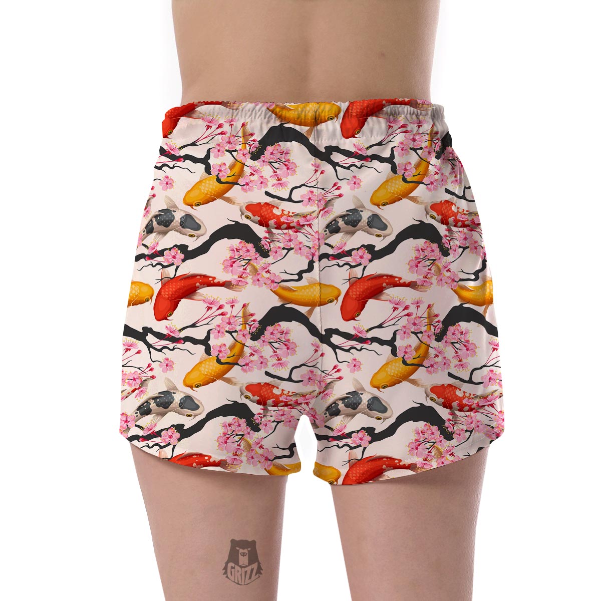 Cherry Blossom Koi Fish Pattern Print Women's Shorts-grizzshop