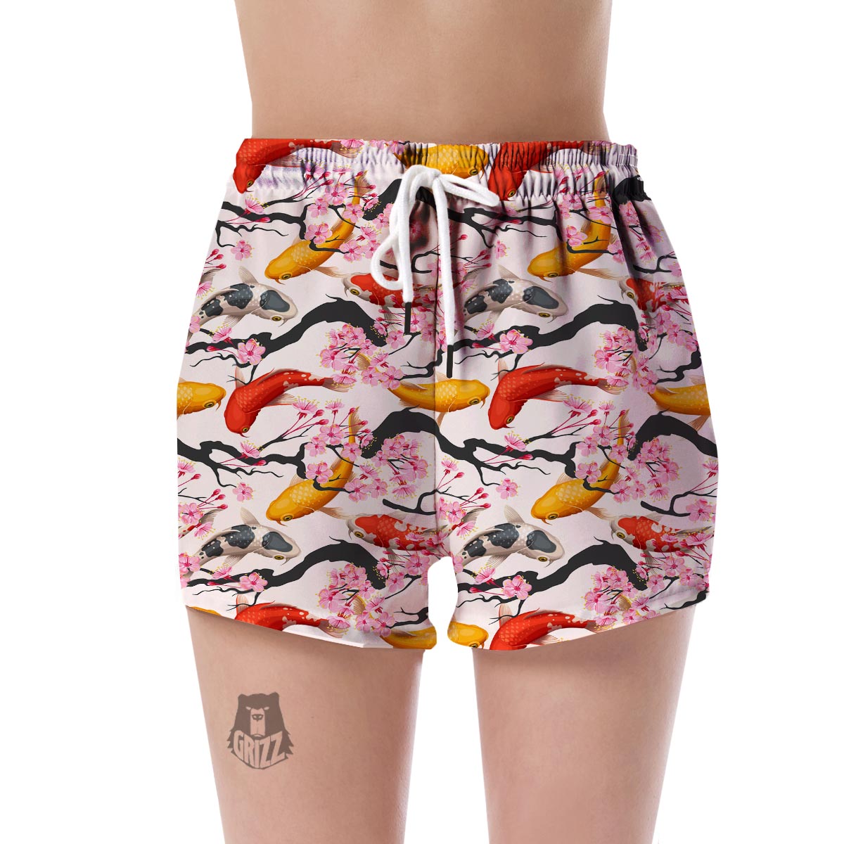 Cherry Blossom Koi Fish Pattern Print Women's Shorts-grizzshop
