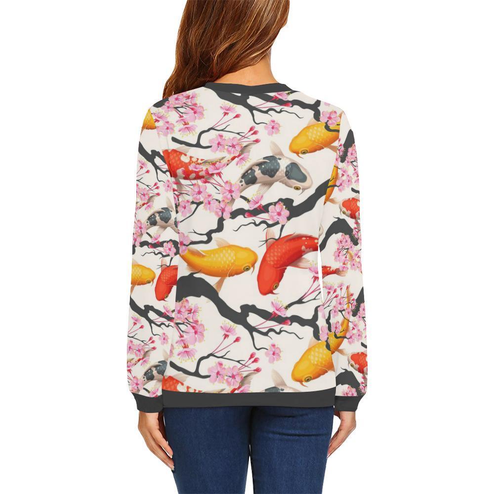 Cherry Blossom Koi Fish Pattern Print Women's Sweatshirt-grizzshop