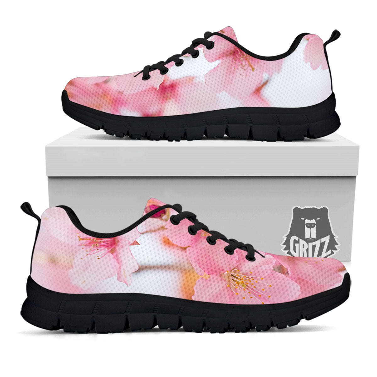 Cherry Blossom Pink Print Black Sneaker-grizzshop