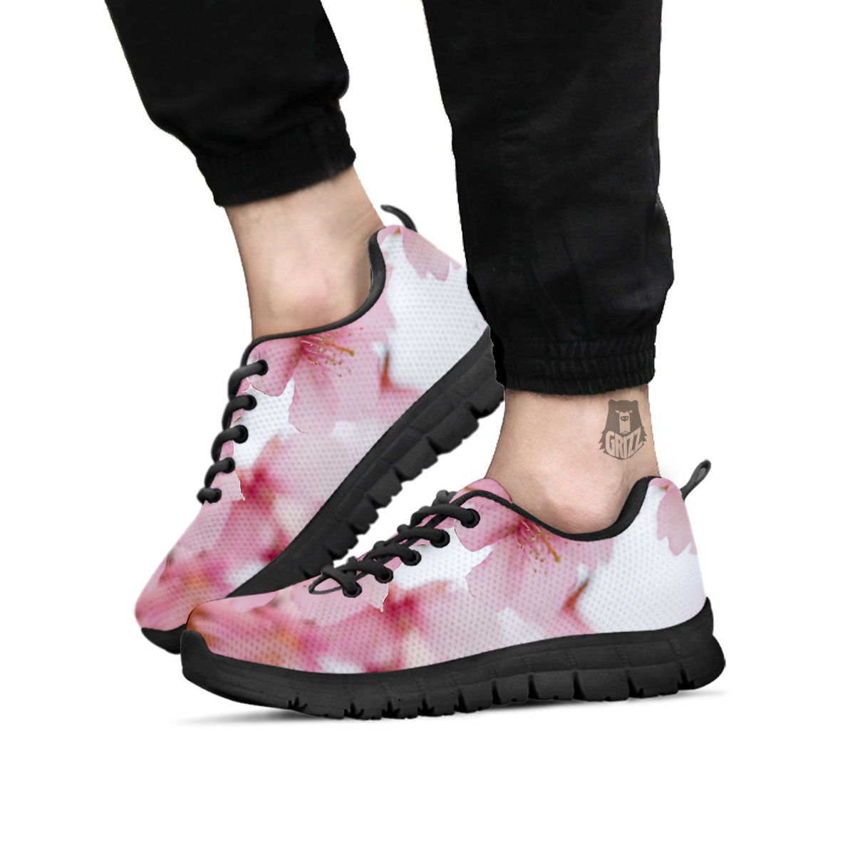 Cherry Blossom Pink Print Black Sneaker-grizzshop