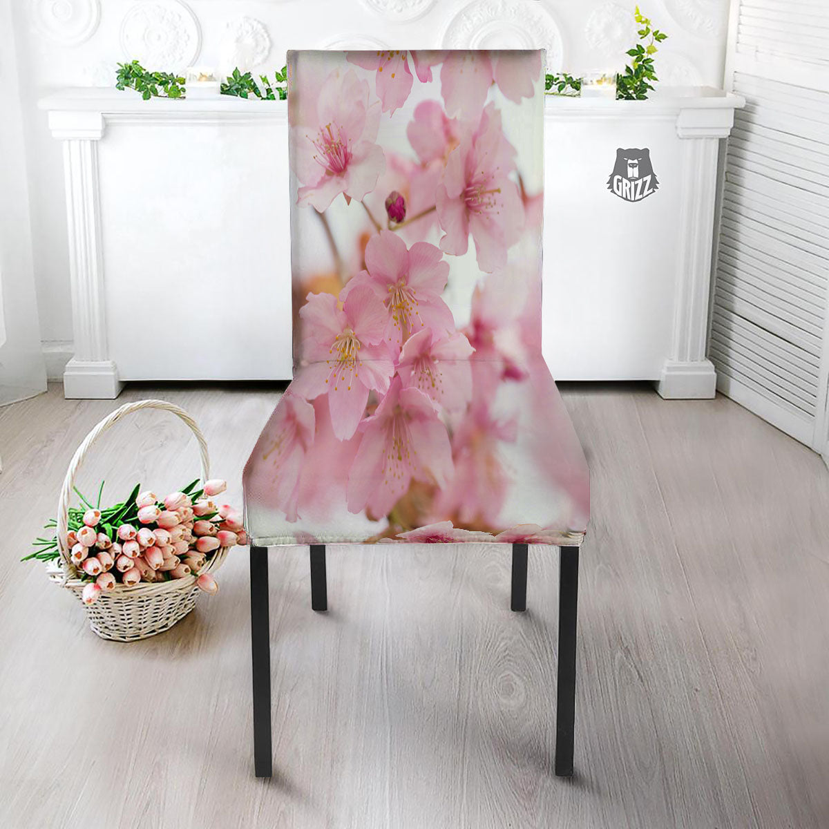 Cherry Blossom Pink Print Dining Chair Slipcover-grizzshop