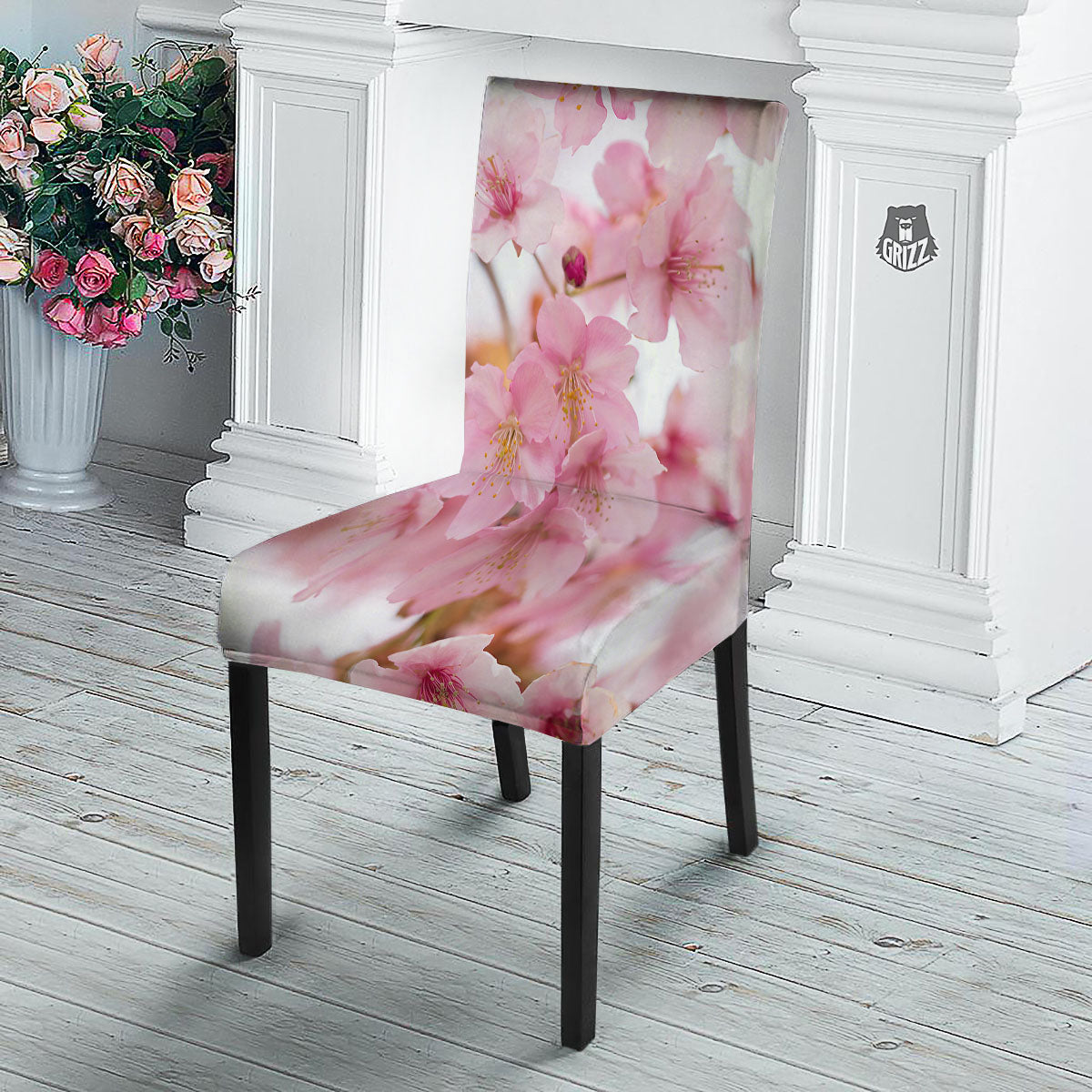 Cherry Blossom Pink Print Dining Chair Slipcover-grizzshop