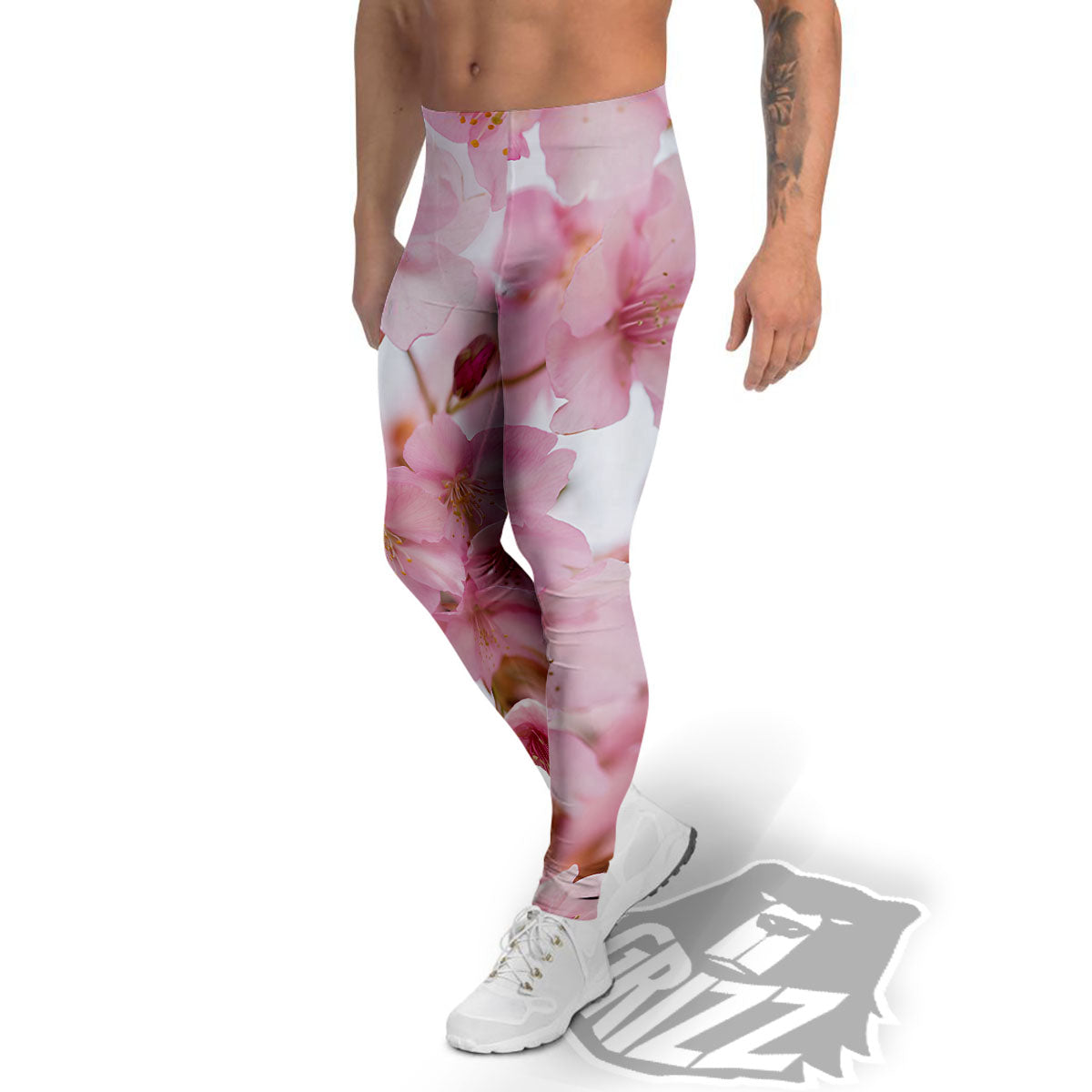Cherry Blossom Pink Print Men's Leggings-grizzshop