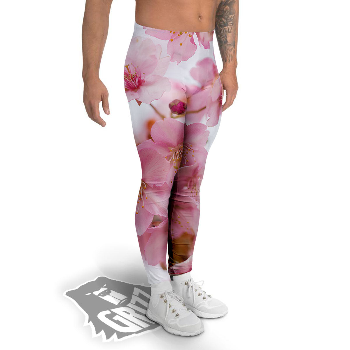 Cherry Blossom Pink Print Men's Leggings-grizzshop