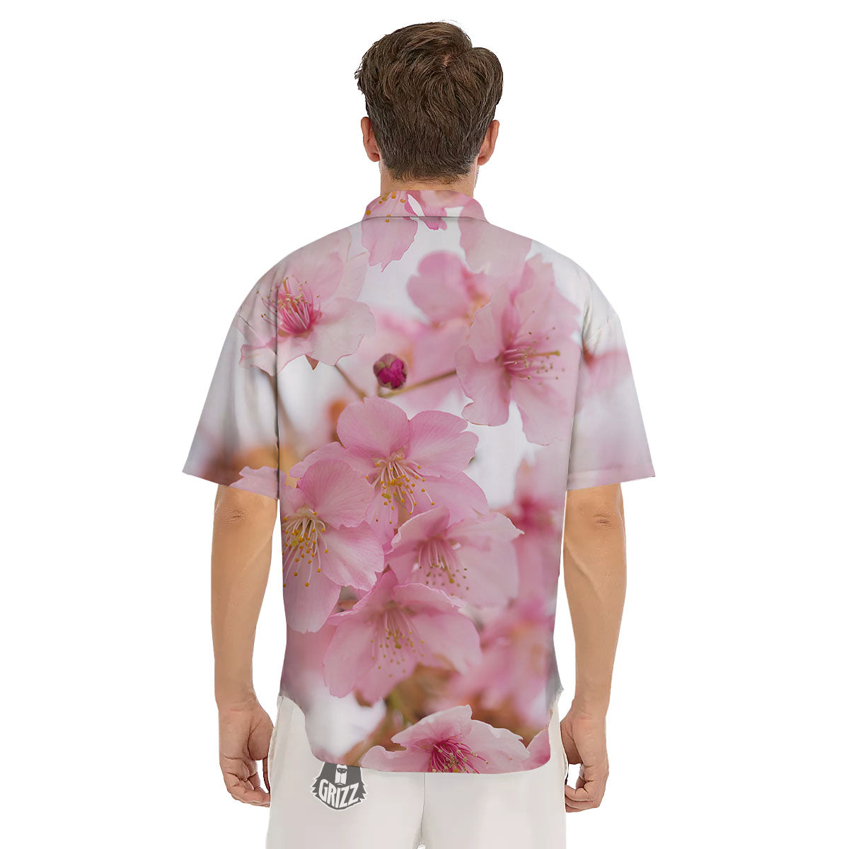 Cherry Blossom Pink Print Men's Short Sleeve Shirts-grizzshop