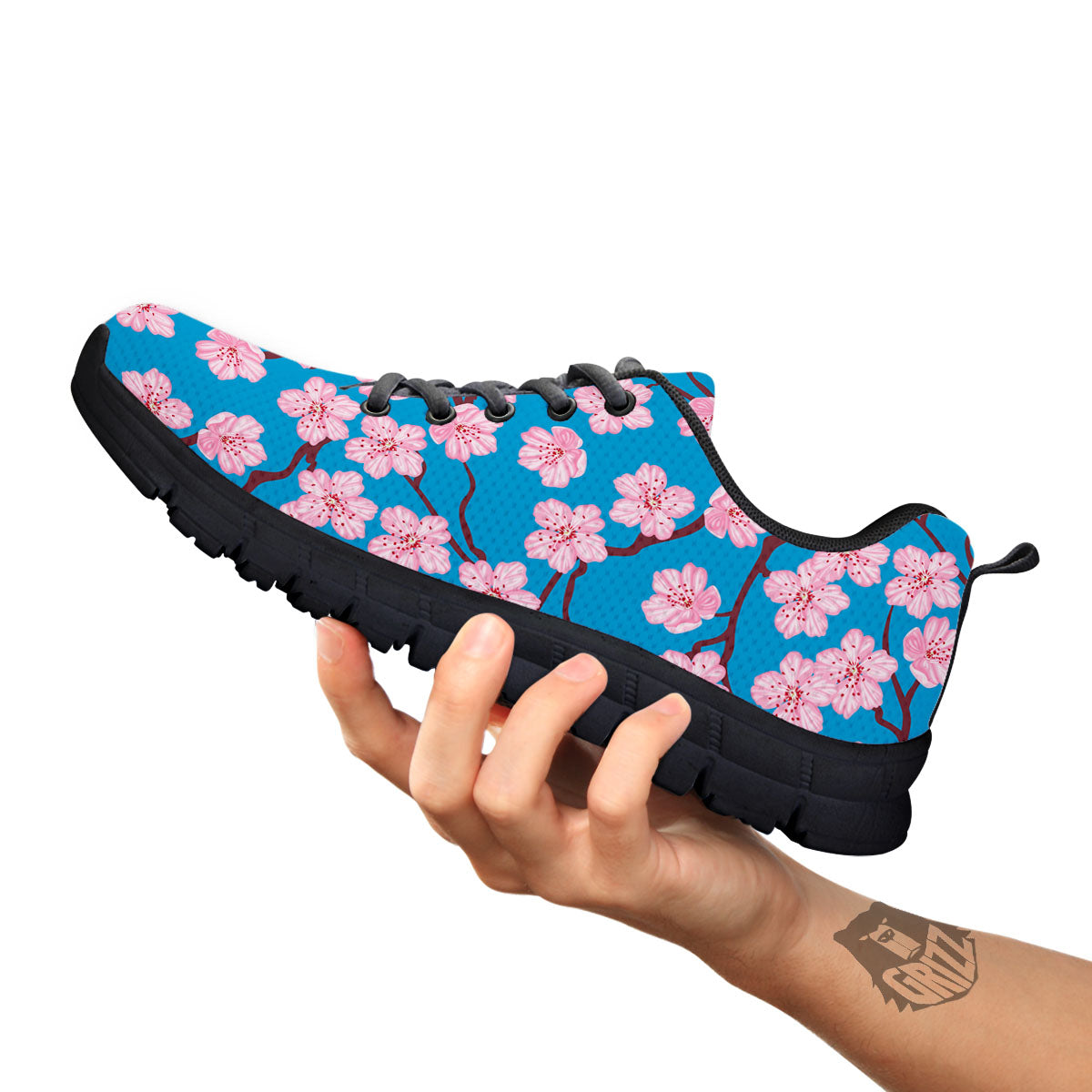 Cherry Blossom Pink Print Pattern Black Sneaker-grizzshop