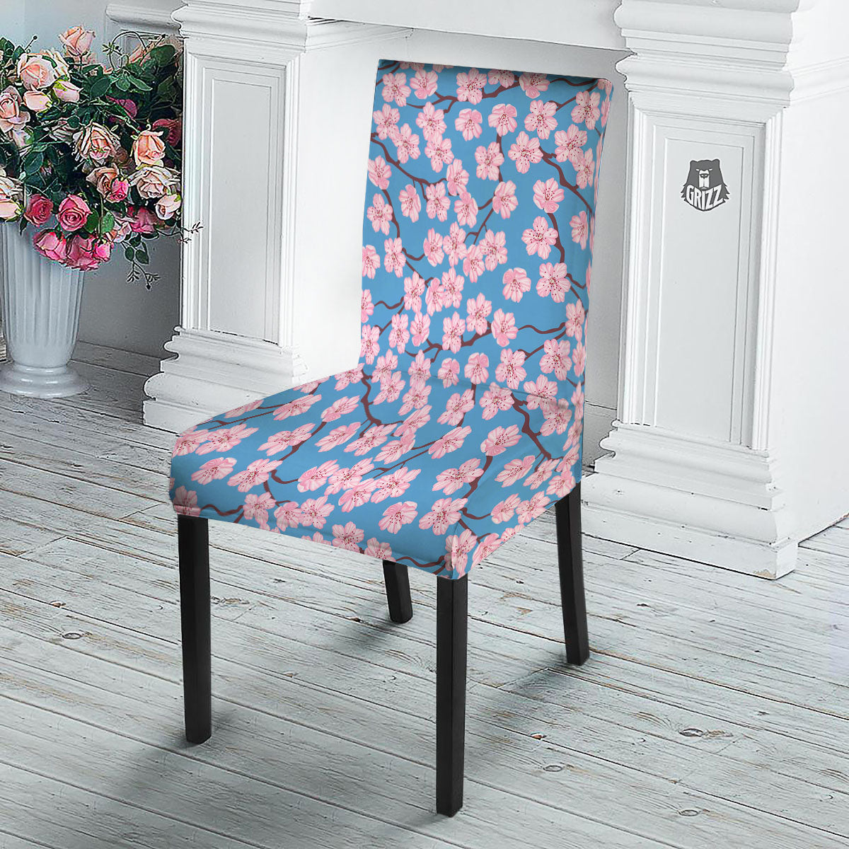 Cherry Blossom Pink Print Pattern Dining Chair Slipcover-grizzshop