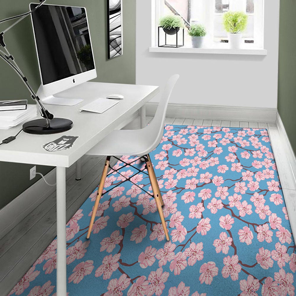 Cherry Blossom Pink Print Pattern Floor Mat-grizzshop