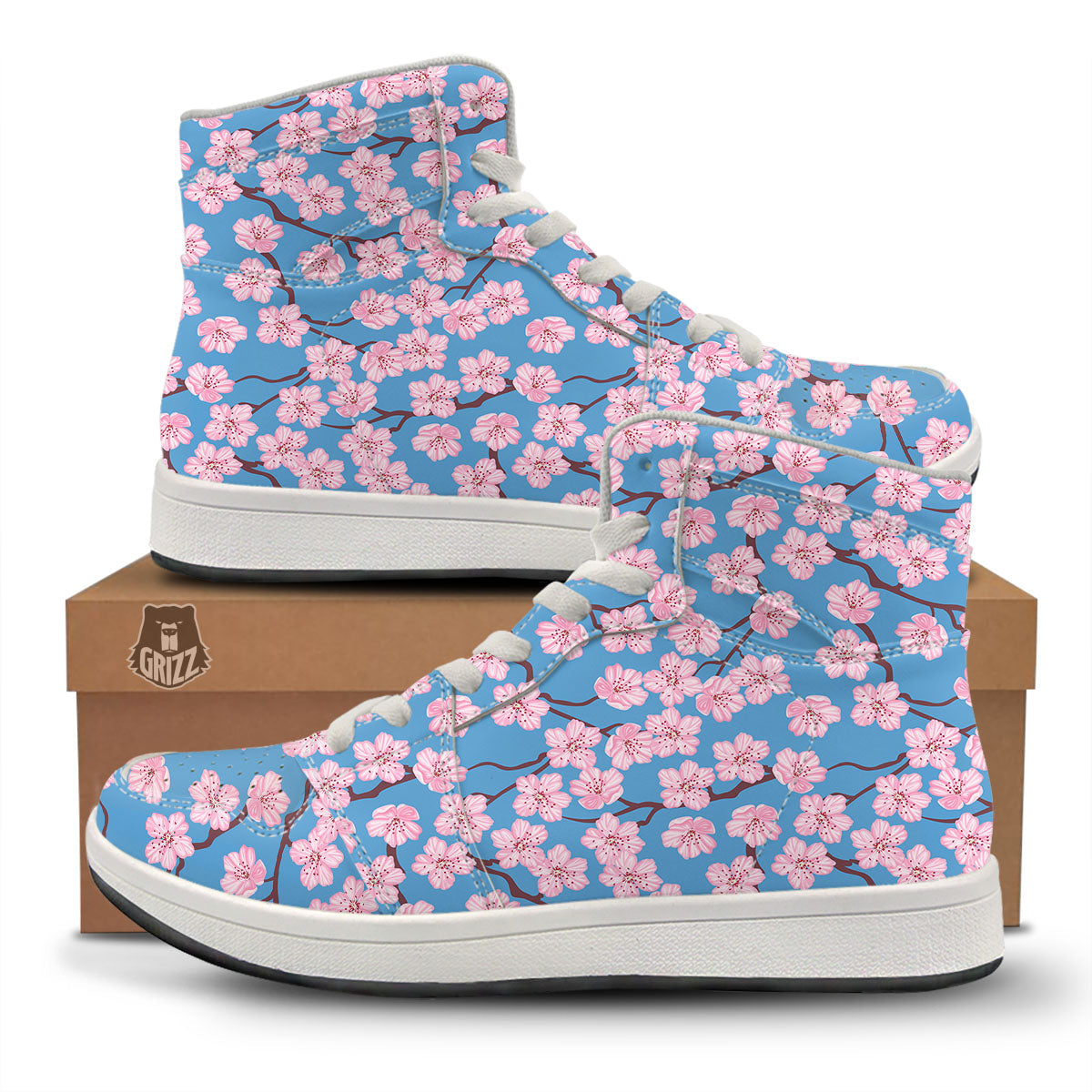 Cherry Blossom Pink Print Pattern High Top Sneakers-grizzshop